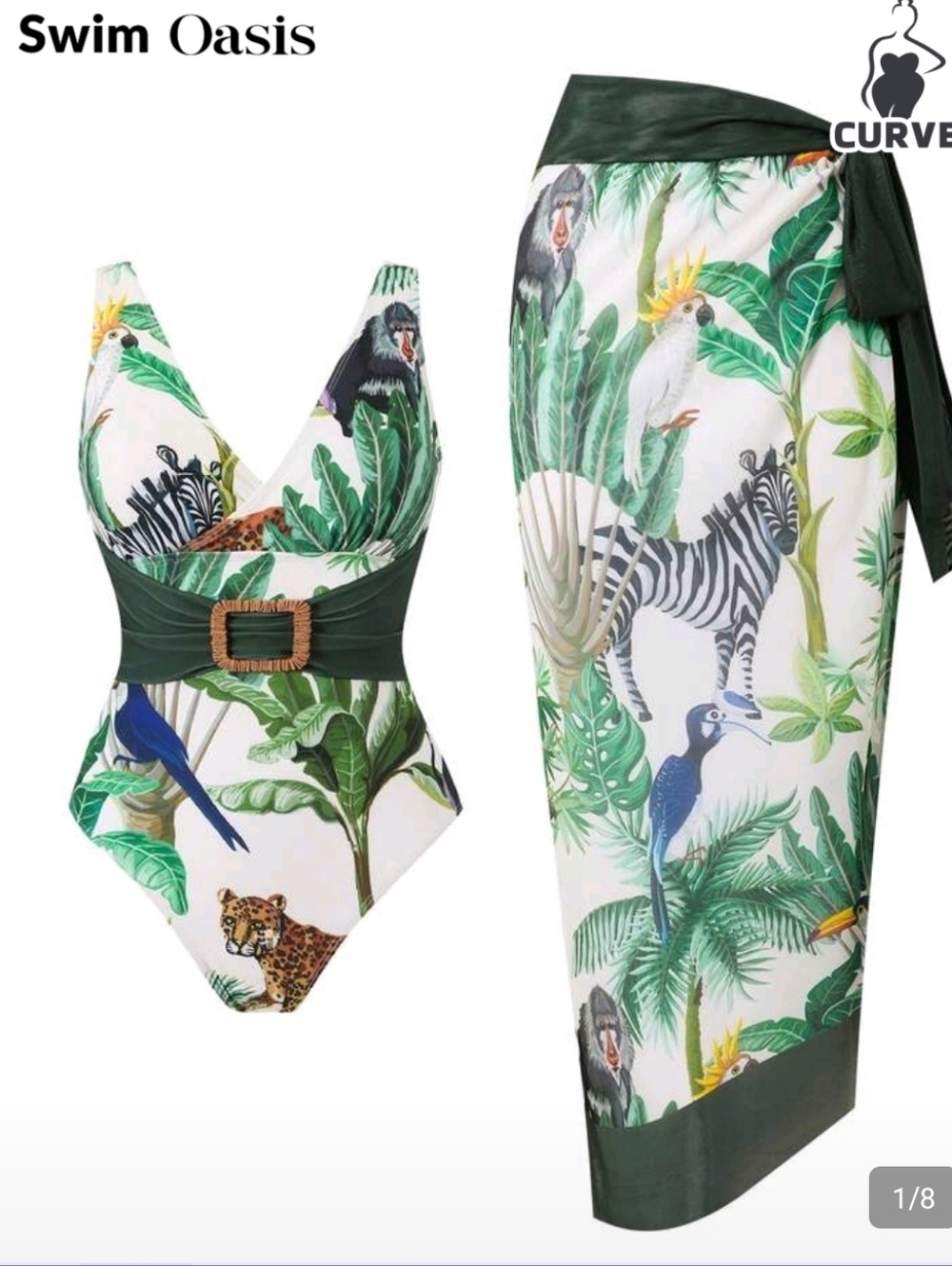 Plus Size Safari Swim Set With Pareo